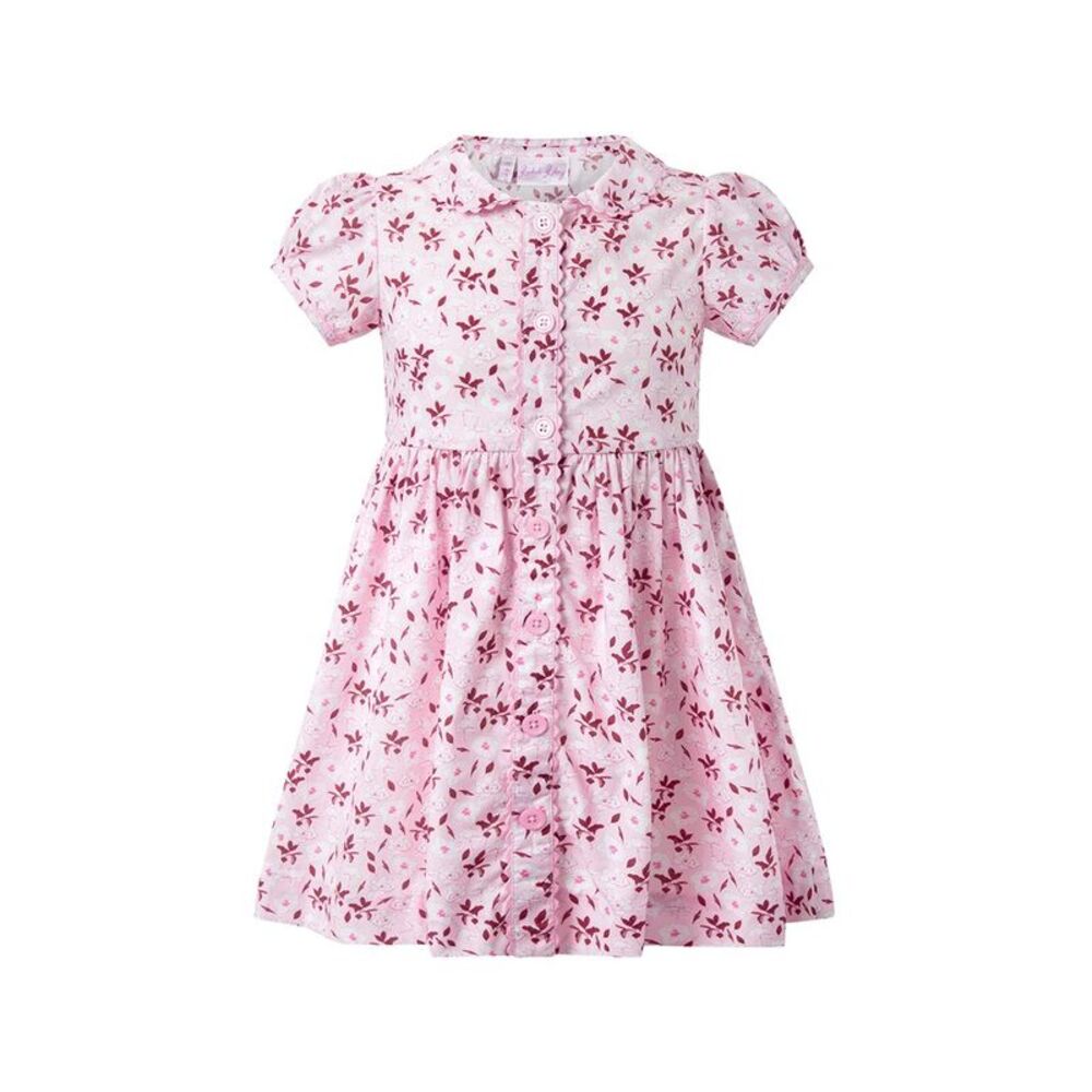Rachel Riley Girls Light Pink Floral Button-Front Dress